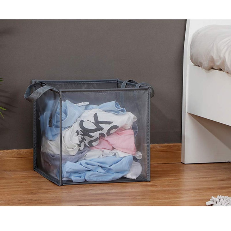HONOMA Mesh Popup Laundry bags Hamper with Handles,Portable Durable Collapsible Storage Easy Folding Pop-Up Clothes Hampers Basket Foldable for Kids Room College Dorm or Travel (Grey,Single-Layer) - Image 2